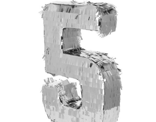 Birthday piñata silver number 5 for kids PIN004