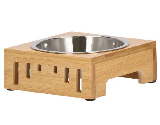 Metal dog bowl with bamboo pad - Large Dog Bowl, Bamboo Pad, Non-Toxic, Decorative Dog Bowl - Natural Bamboo Base, Non-Slip and Easy Clean