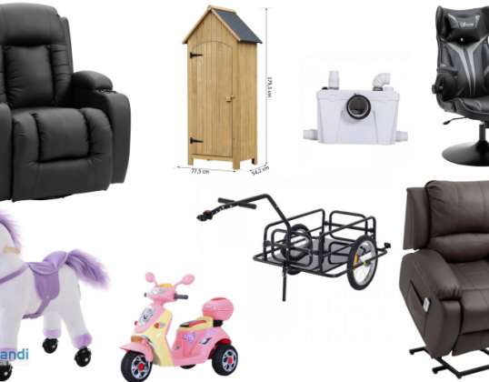 33 Mix Pallets met fauteuils, meubelen, speelgoed, sport
