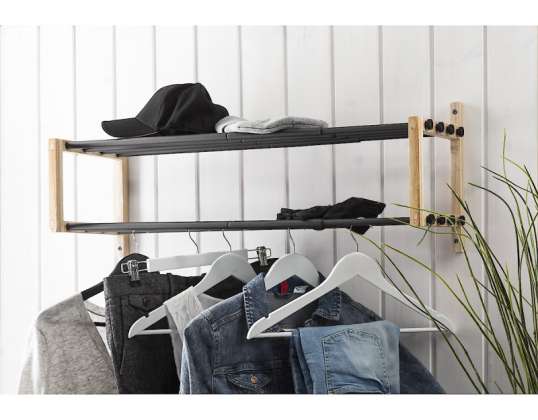 Adjustable Wooden and Metal Shoe-Clothes Rack - Ideal for Retail Stockrooms