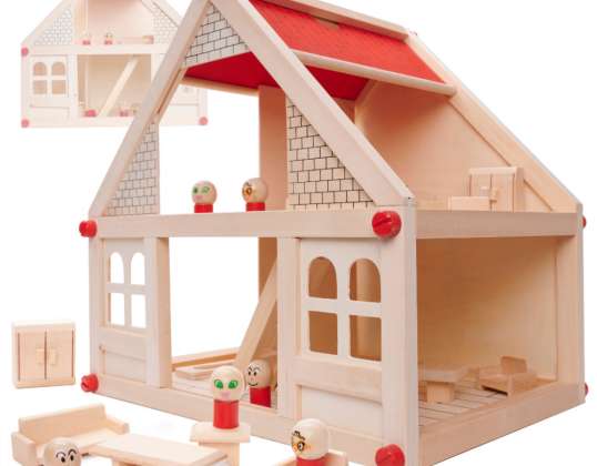 Dřevěný domeček pro panenky + nábytek a osoby 40cm