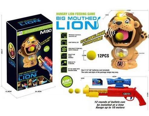 Izsalcis lauvas mērķa šaušanas arkādes spēles komplekts pistole un bumbas