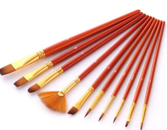 Painting Brushes Artistic Set of 10 Pieces Red