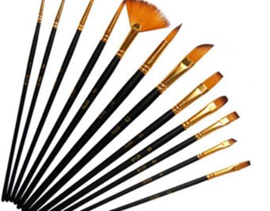 Painting Brushes Artistic Set of 12 Pieces Black