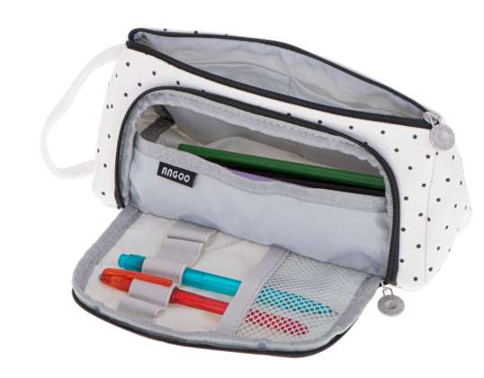 Double school pencil case, polka dot cosmetic bag