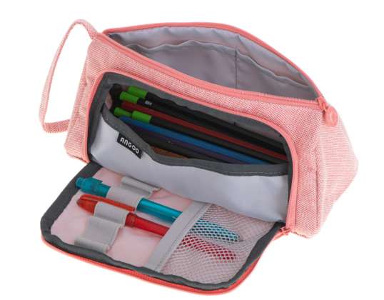 School pencil case double sachet cosmetic bag pink