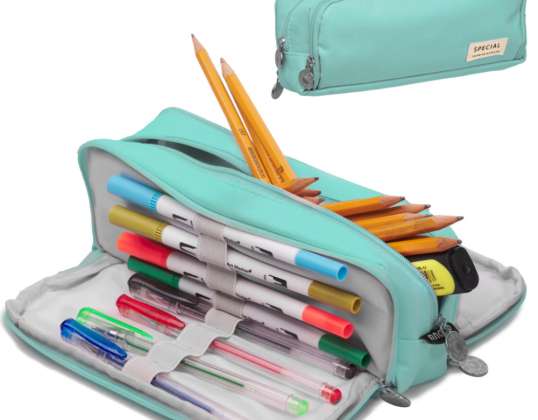 Trousse à crayons école triple pochette sac à cosmétiques 3en1 bleu