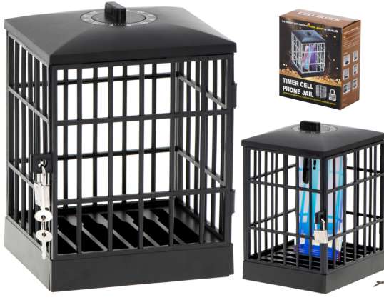 Stand for Phone, Cell Phone, Smartphone, Lockable Cage with Clock