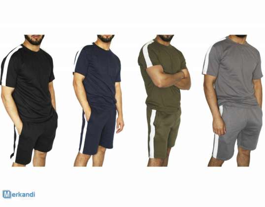 Mens Tracksuit Sets Striped Sportswear Short Sleeve Top and Short