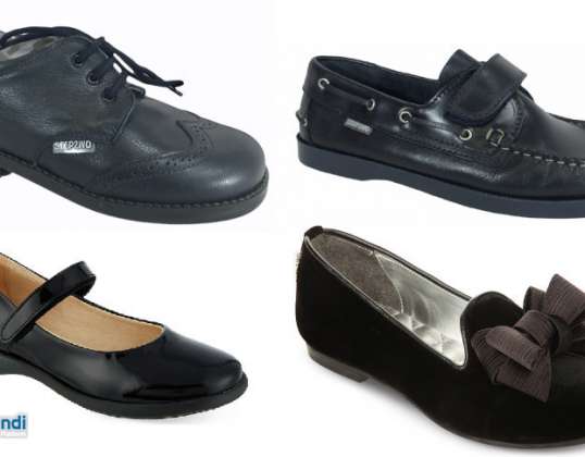 Stock di nuove scarpe in pelle per bambini e donne con 63 paia, taglie miste, varie marche