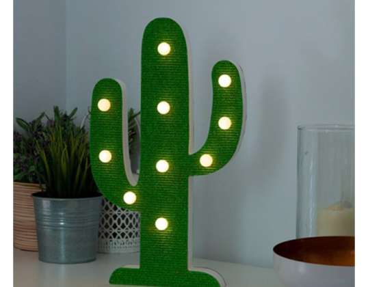 Drevené kaktusové svietidlo s 10 LED, 38cm