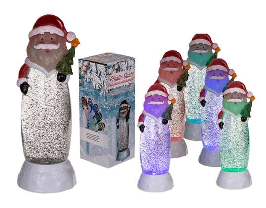 Babbo Natale in plastica con glitter, LED multicolore, circa 27 cm