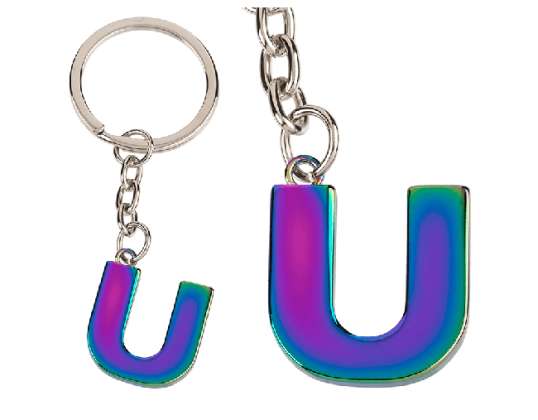 Metal Keychain, Rainbow Letter, letter U