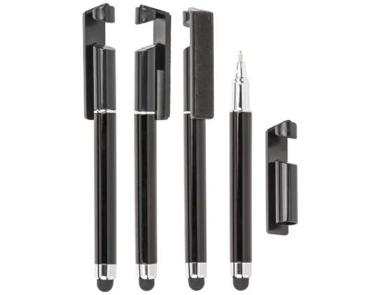 Metal ball pen 4 in 1, (mobile stand, touchscreen-stylus, ball pen, screen cleaner), ca. 11 cm