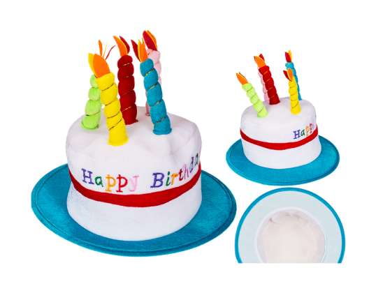 Pliušinė gimtadienio skrybėlė su 5 žvakėmis, su gimtadieniu, apie 30 x 27 cm