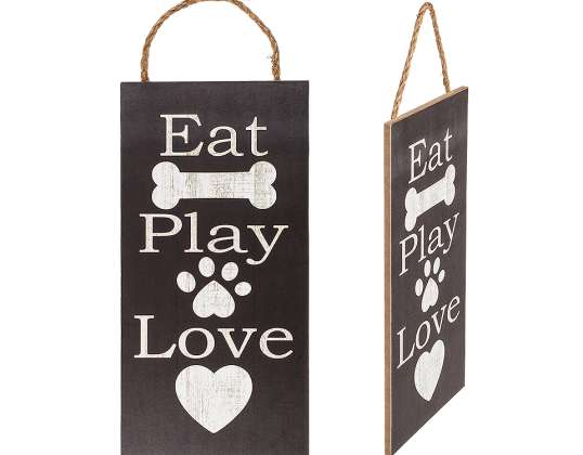 Wooden-board, Eat, Play, Love 26 x 13 cm