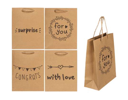 Kraft papirnata vrećica, Za vas, Čestitam, S ljubavlju, Iznenađenje, 18 x 8 x 23 cm