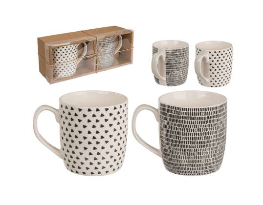Mug, black/white, ca. 8,6 x 9,2 cm, set of 2 pcs in craft paper box