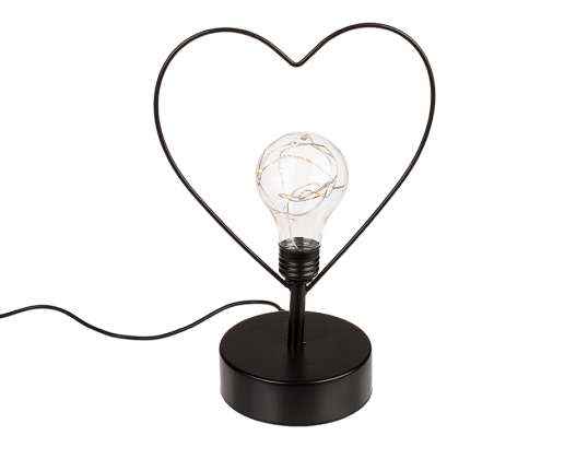 Bordslampa i metall, hjärta, med 8 LED &amp; USB-kabel, 18,5 x 10 x 23,5 cm