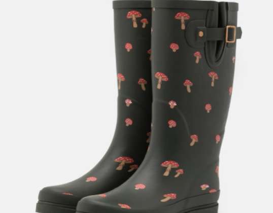 Women&#39;s shoes - Dark green Anna Field rainboots with mushroom print