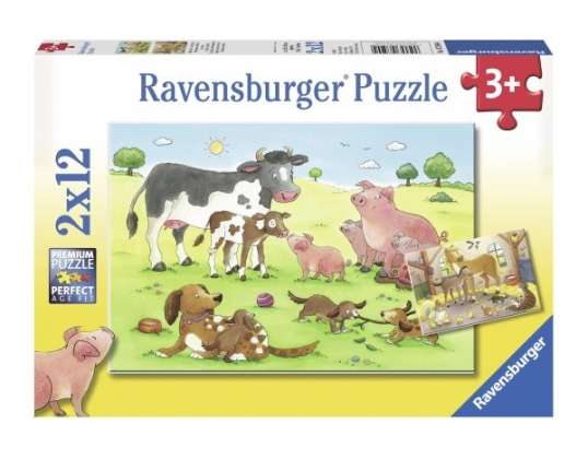 Puzzle 2 x 12 pezzi - " Famiglie animali felici "