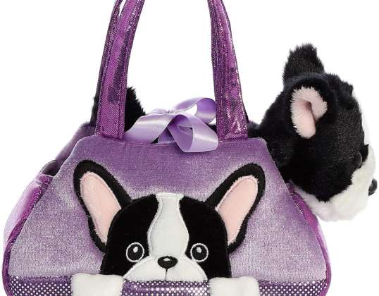 Süslü Peek-a-Boo Fransız Bulldog taşıma çantasında yaklaşık 21 cm - peluş figür