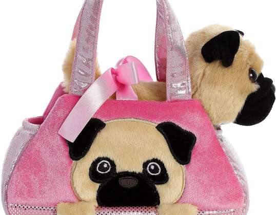 Fancy Peek-a-Boo Pug in a carrying bag approx. 21 cm - plush figure