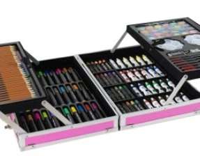 Art set for painting in a suitcase, 145 pieces, pink