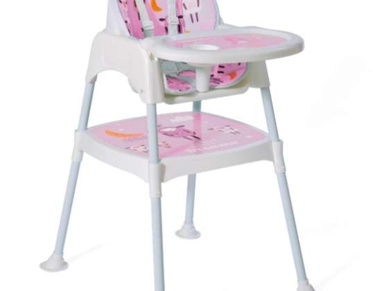 Aukštos kėdės stalo kėdė 3in1 rožinė