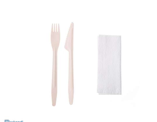 Disposable Wooden 2+1 Set ECO-cutlery 160 mm - Biodegradable Birch Wood (Pack of 300)