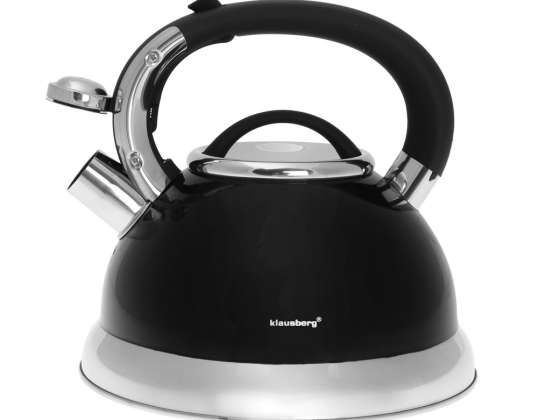 Klausberg Large Capacity Whistling Kettle 2.8L - KB-7204 Black, High Quality Stainless Steel for All Heat Sources