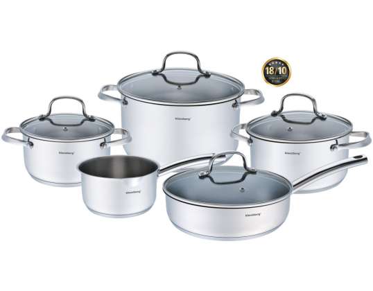 Klausberg KB-7215 Stainless Steel Cookware Set - 9 Pieces with Heat-Conductive Bottom