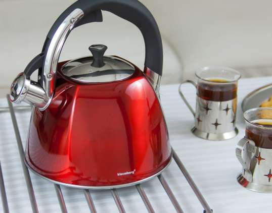 Klausberg Large 3.0L Red Whistling Kettle - High-Quality Stainless Steel KB-7258