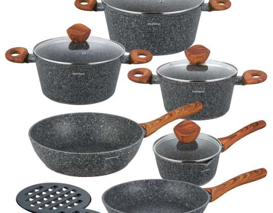 12 PCS FORGED COOKWARE SET marbled with soft handles KLAUSBERG KB-7242