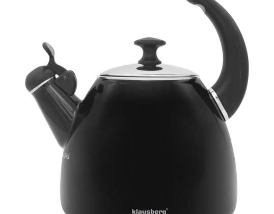 Klausberg KB-7403 Емальований чайник зі свистком 2.8 л - Сумісність з вуглецевою сталлю, чорний, універсальна варильна поверхня