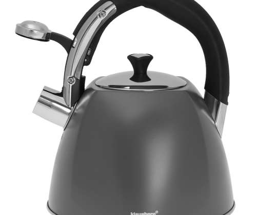 High-Quality Stainless Steel Whistling Kettle 2.2L in Gray - KLAUSBERG KB-7411 for All Cooking Sources