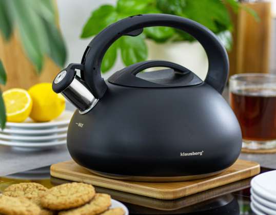 Klausberg KB-7368 Whistling Kettle - 2.7L Capacity, Black Stainless Steel, Suitable for All Heating Sources