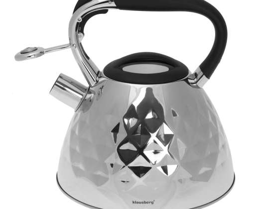 3L Klausberg KB-7413 Stainless Steel Traditional Kettle - High-Quality, Multi-Source Compatible with Whistling Alert
