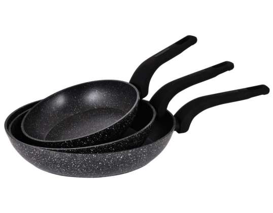 Frying pan, set of 3 pieces, aluminum, marble black Klausberg KB-7438