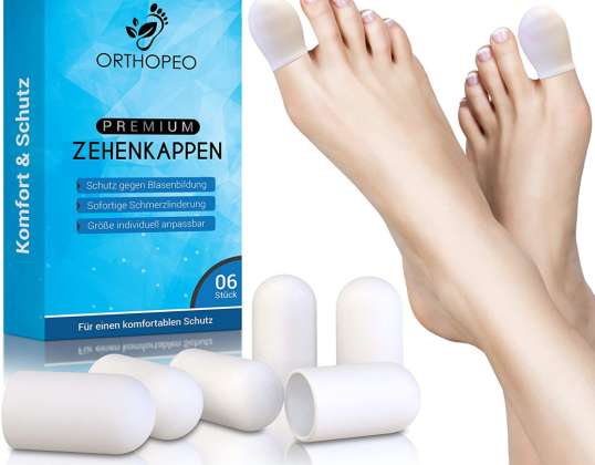 ORTHOPEO® Premium Zehenkappen I Zehenschoner I Zehenschutz gegen Blasenbildung &amp; Schwielen I Zehenpolster I Zehenpflaster I Zehenhaube mit Anti-Rutsch-Effekt I Zehenschutz Silikon I 6er Set