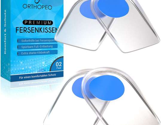 ORTHOPEO© Premium Fersensporn Einlagen - Verbessertes Konzept 2021 I Innovative Fersenpolster I Silikon-Fersen I Fersen-Kissen I Fersen-Gelkissen I bequeme Geleinlagen für Schuhe I 2 Paar