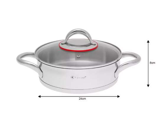 SKILLET VAN 24 CM MET DEKSEL - Breedte 24 cm, Hoogte 7 cm, Capaciteit 3,3 L