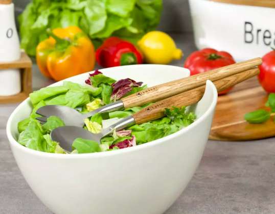 Kassel 93558 Porcelain Salad Bowl with Stainless Steel &amp; Acacia Wood Spoon