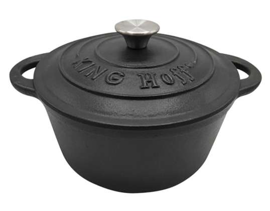 Kinghoff Cast Iron Black Pot 24cm 4L - vysoko kvalitné, pohodlné rukoväte, vyhýbanie sa bezpečnej umývačke riadu