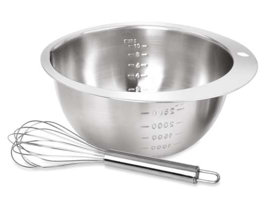 Kinghoff Stainless Steel Bowl &amp; Whisk Set, Ø25cm - Durable Kitchen Essentials