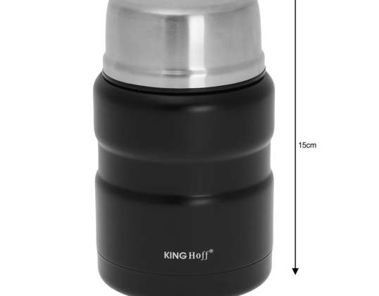 Thermos alimentaire durable en acier inoxydable noir KINGHoff KH-1459 de 0,5 L pour le stockage chaud et froid