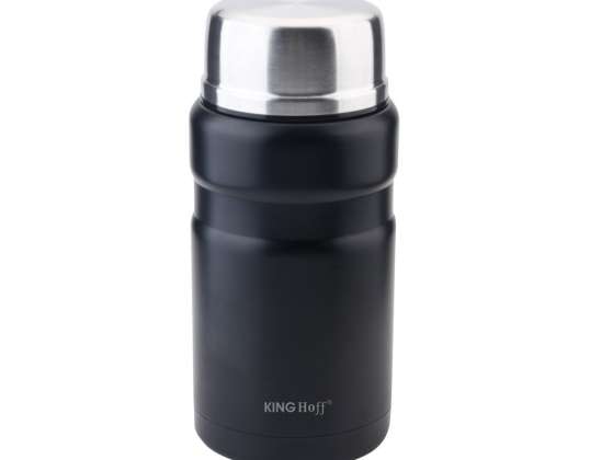 Durable 0.75L KINGHoff KH-1460 Black Stainless Steel Food Thermos for School, Office, and Outdoors