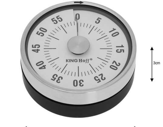 Kinghoff Temporizador Mecânico de Cozinha - 60 Minutos, Aço Inoxidável com Íman
