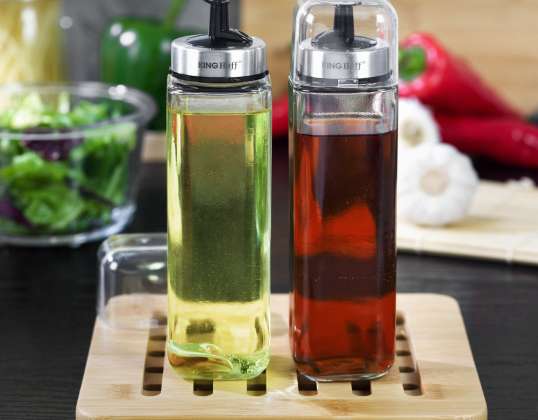 Stainless Steel KINGHoff Oil and Vinegar Container Set - 270ml Glass Dispensers for Culinary Use