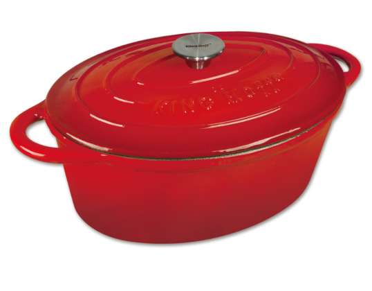 KingHoff KH 1612 Чугунная жаровня 33 см, 6,2 л - красная, прочная посуда для приготовления пищи